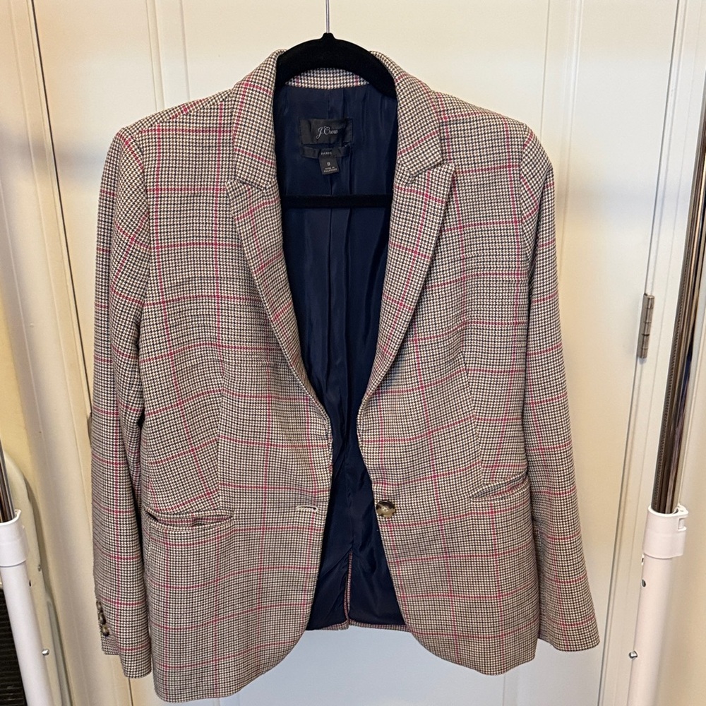 J. Crew Gray and Red Plaid Blazer